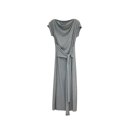 [Versatile] Waist Tie Design Short-Sleeve Long Dress