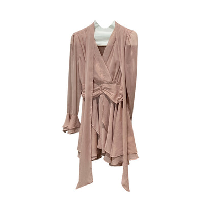 [Girly] White label V-neck Long-sleeve Elegant Dress