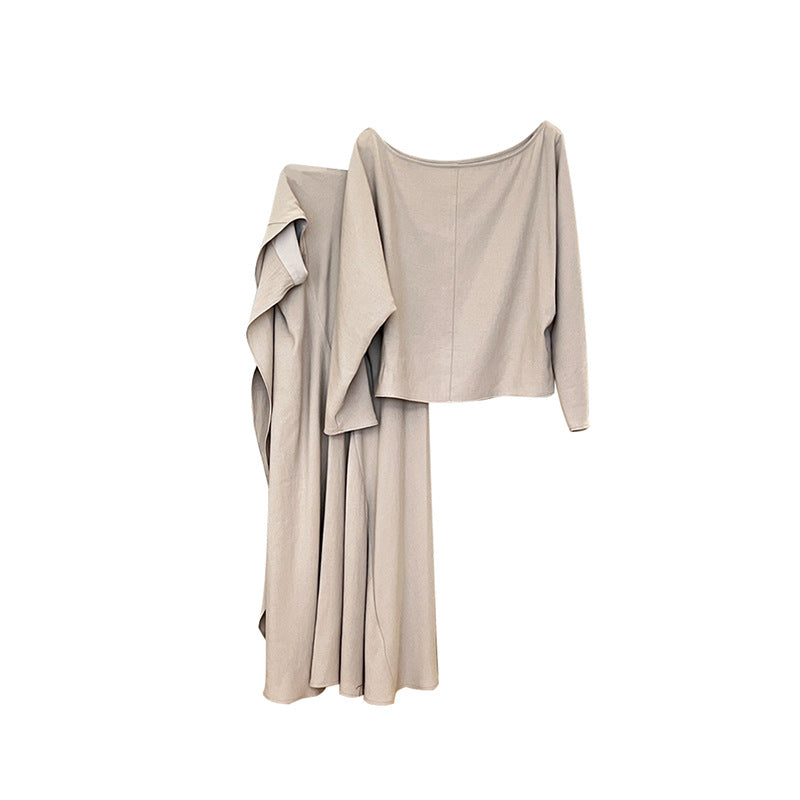 [Elegant] Spring Chiffon Shirt + High-waisted A-Line Long Skirt Set