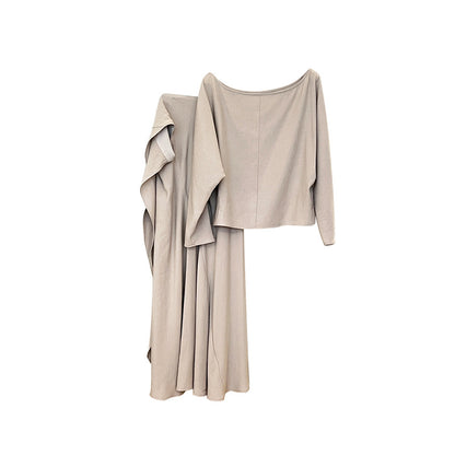 [Elegant] Spring Chiffon Shirt + High-waisted A-Line Long Skirt Set