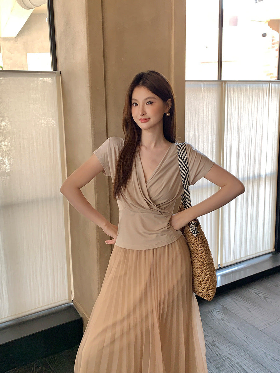 [Versatile] 75% Lyocell 19% Wool V-Neck Top