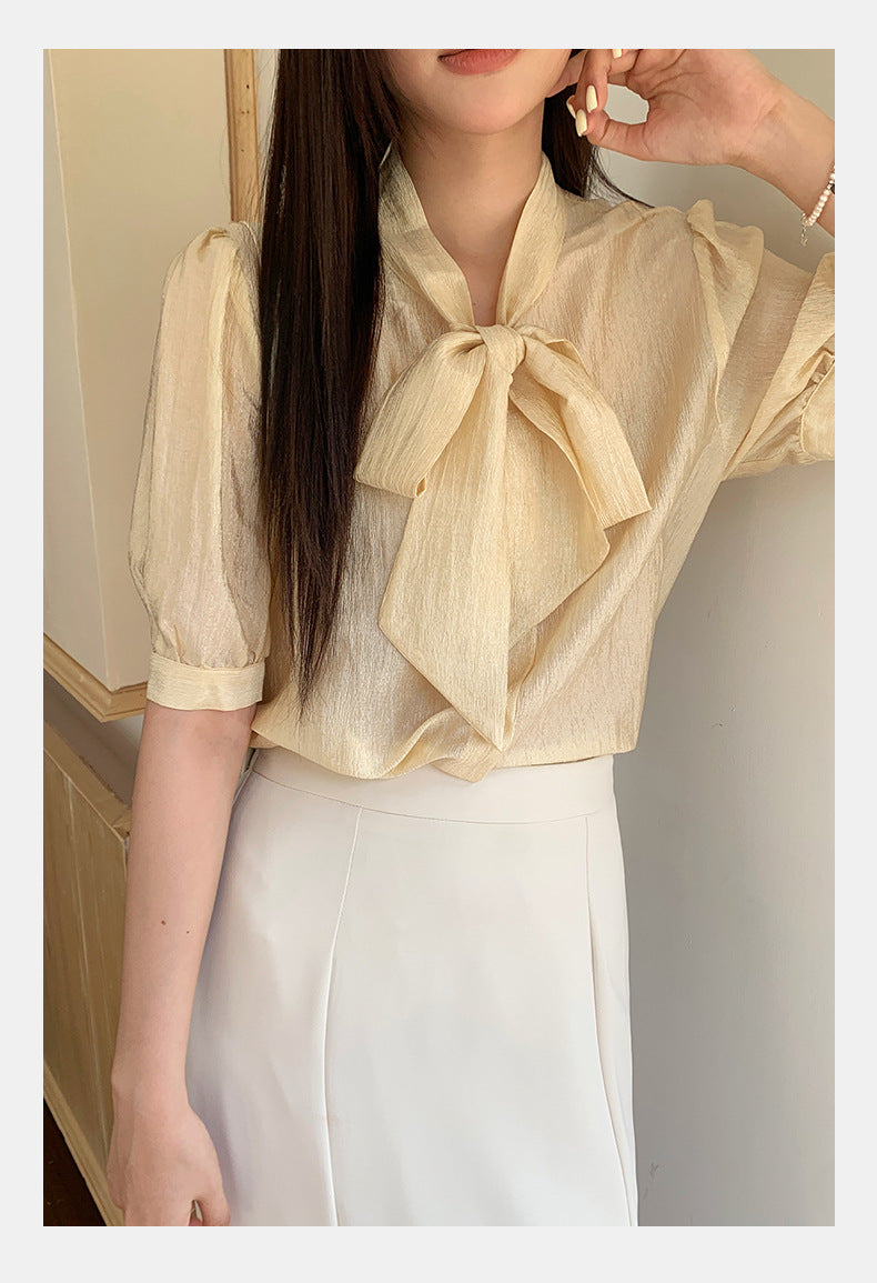 [Workwear] Bow Tie Short-Sleeve Top