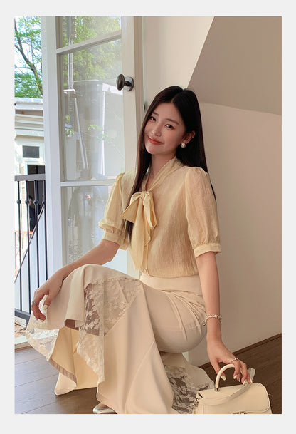 [Workwear] Bow Tie Short-Sleeve Top
