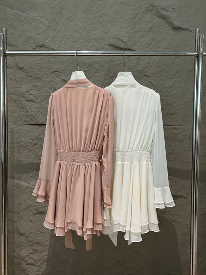 [Girly] White label V-neck Long-sleeve Elegant Dress