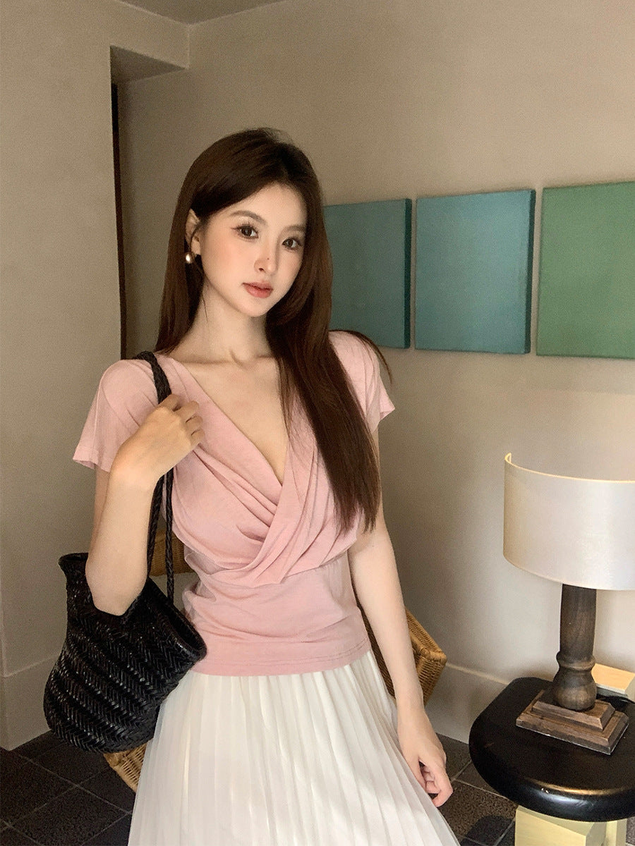 [Versatile] 75% Lyocell 19% Wool V-Neck Top