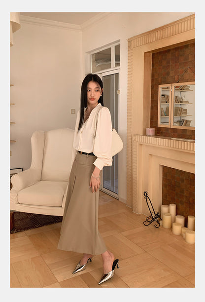 [Workwear] Designer High Waist Midi Pleated Skirt