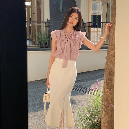 [Workwear] Girly Ruffle Sleeveless Chiffon Top
