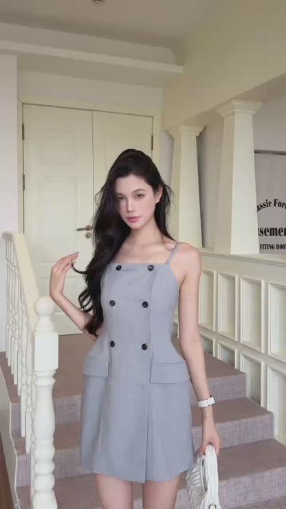[Celebrity] Double-breasted Suspender Dress