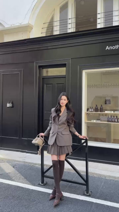 [Miu Style] Stripes Blazer + Pleated Skirt Set