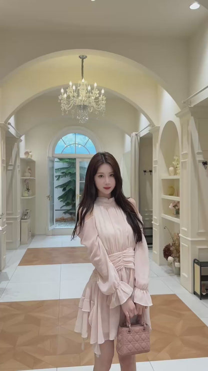 [Celebrity] Elegant Pink & Beige Dress (Q1037)