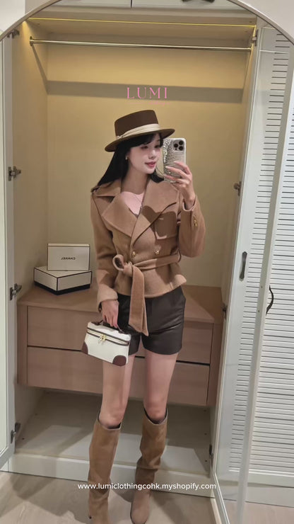 ⁠[Lumi Premium] Belted Wool Cashmere Fox Blend Short Trench Coat (YTDY-027)⁠