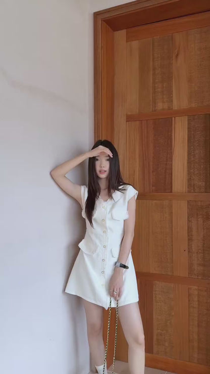 [Elegant] Workwear Tweed V-neck Dress