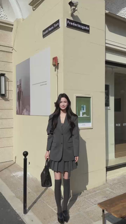 [Miu Style] Stripes Blazer + Pleated Skirt Set