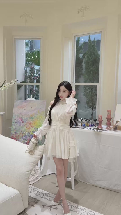 [Celebrity] Elegant Pink & Beige Dress (Q1037)