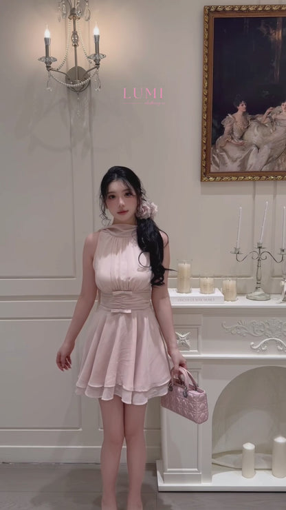 [Elegant] Chiffon Pink& Beige Dress (Q1056)