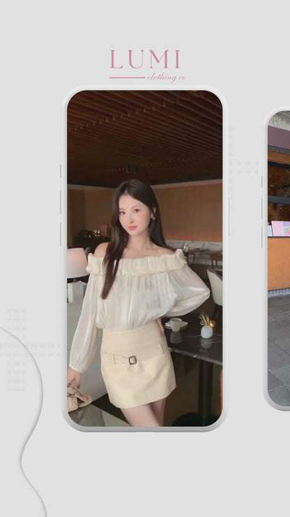 [Stylish] White Label Off-Shoulder Chiffon Top