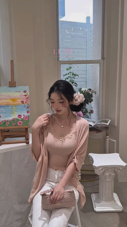 [Little Sexy] Lace V-neck Camisole + Cardigan Set(MY903)